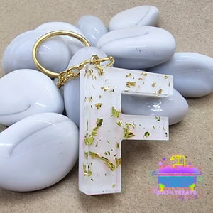 White and Gold Letter Key ring 