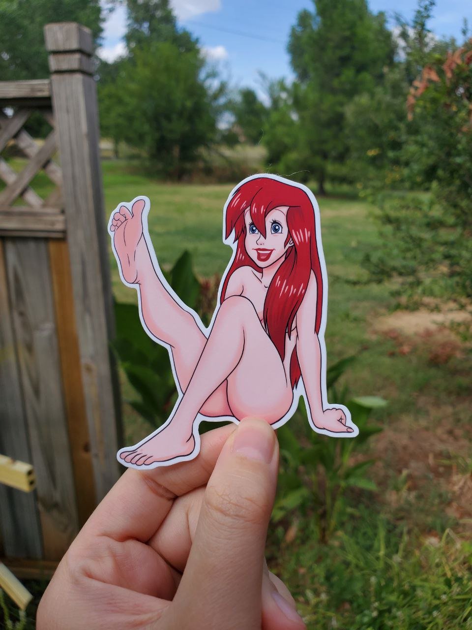 Image of Sexy Red Head Little Mermaid Sticker, Naughty Walt Decal, Feet lovers