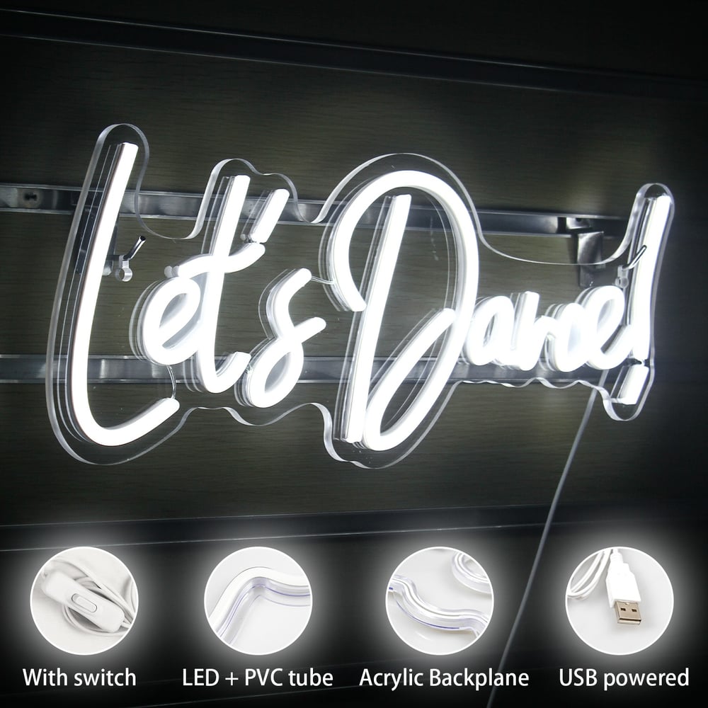 'Let's Dance' Bright White Neon Wall Sign