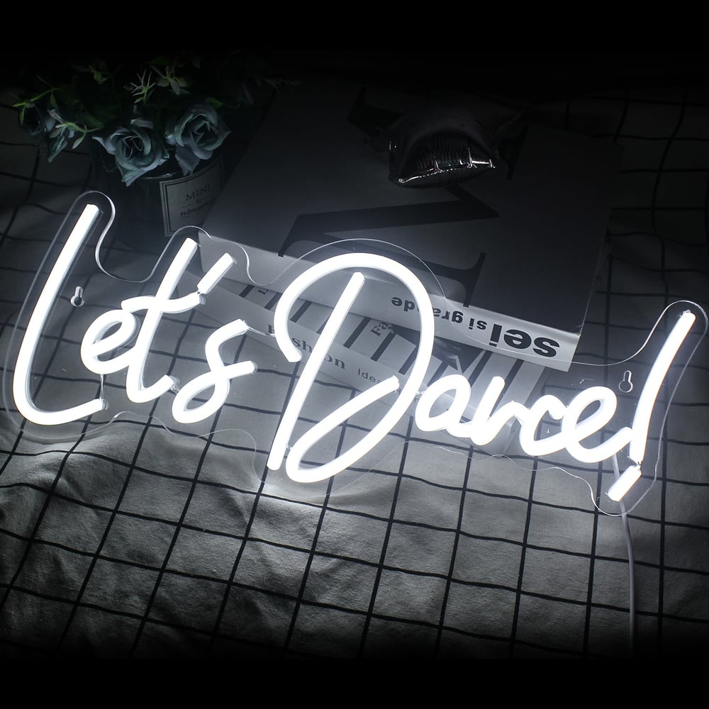 'Let's Dance' Bright Neon Wall Sign - White/Pink/Red