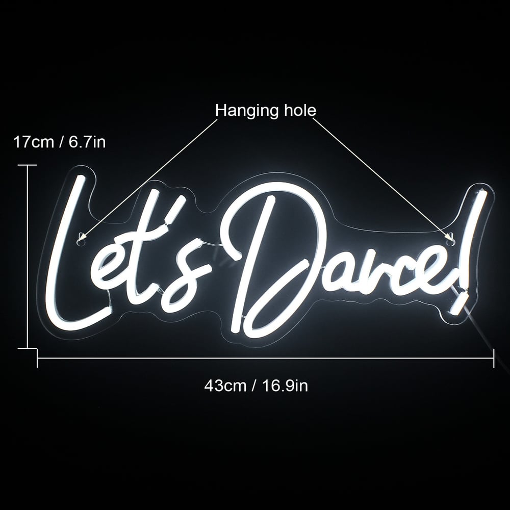 'Let's Dance' Bright Neon Wall Sign - White/Pink/Red