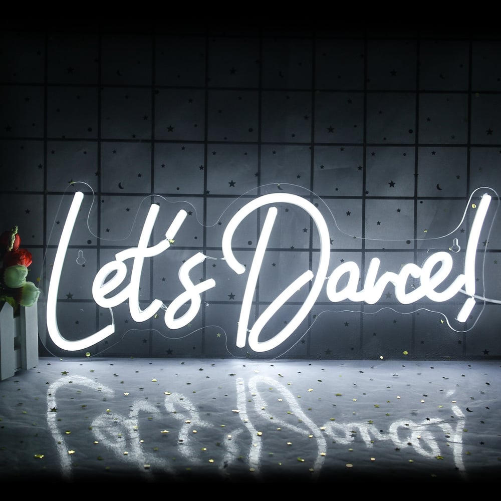 'Let's Dance' Bright Neon Wall Sign - White/Pink/Red