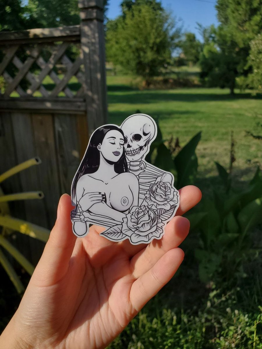 Image of Sexy Pinup Girl Sticker, Goth, Grim Reaper and Woman, tattoo decal, Death Lovers