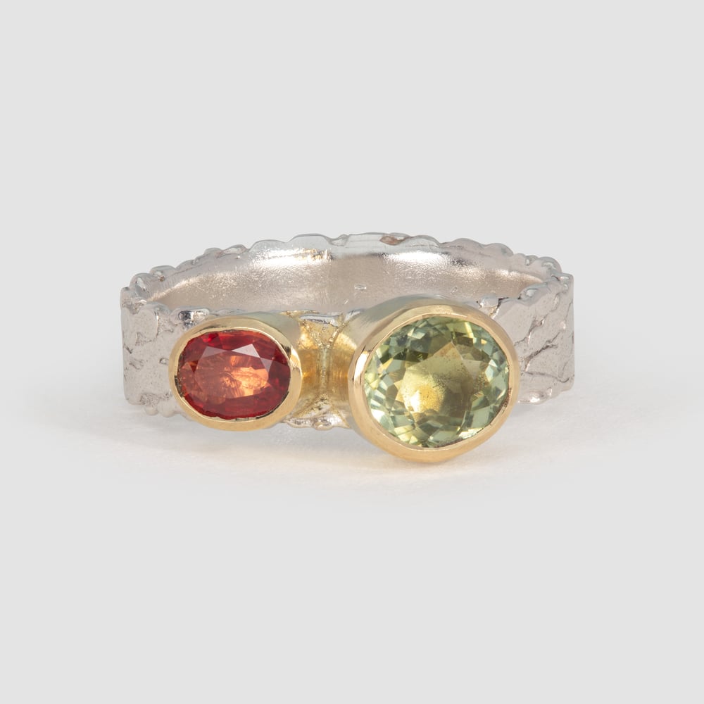 Image of Darley Orange Sapphire and Green Tourmaline Ring