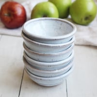 Image 5 of Three Small Rustic Prep Bowls in Speckled Stoneware and White Blush Blue Glaze Made in USA