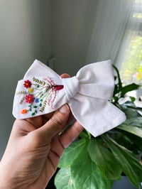 Floral Handmade Embroidered Bow | linen bow | Bows for girls