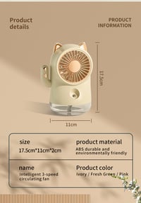 Image 4 of 3 Speed USB Portable Cat Ear Fan with Humidifier