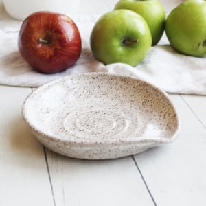 Image of Large Handmade Spoon Rest in Natural Beige Glaze, Deep Speckled Pottery Utensil Plate, Made in USA