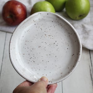 Image of Large Handmade Spoon Rest in Natural Beige Glaze, Speckled Pottery Utensil Plate, Made in USA