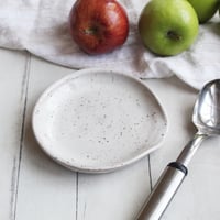 Image 2 of Large Handmade Spoon Rest in Natural Beige Glaze, Speckled Pottery Utensil Plate, Made in USA
