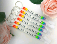 Personalised Teacher Keyring, Rainbow Beaded Keyring, Rainbow Teacher Bag Tag, Teacher Rainbow Keyri