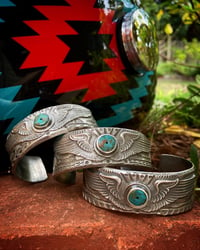 Image 2 of WL&A Handmade Heavy Ingot Choppers Wings Cuff - Natural Royston Turquoise - 120 Grams