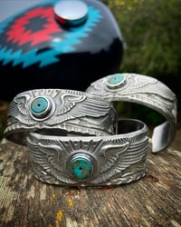 Image 4 of WL&A Handmade Heavy Ingot Choppers Wings Cuff - Natural Royston Turquoise - 120 Grams