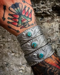 Image 5 of WL&A Handmade Heavy Ingot Choppers Wings Cuff - Natural Royston Turquoise - 120 Grams