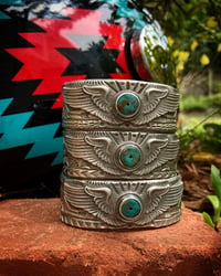 Image 3 of WL&A Handmade Heavy Ingot Choppers Wings Cuff - Natural Royston Turquoise - 120 Grams