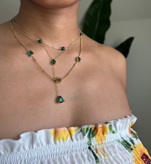 Image of JUNGLE LOVE • Green CZ Necklace Set