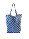 Foldable Batik Tote - Checks Blue