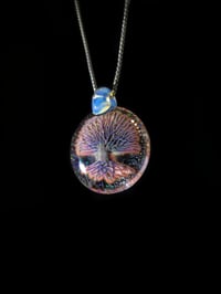 Image 1 of Psychedelic tree pendant backed with crushed opal and glopal bale.