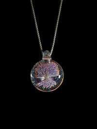 Image 2 of Psychedelic tree pendant backed with crushed opal and crushed opal bale. 