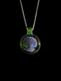 Image 2 of Psychedelic tree pendant backed with opal lime.