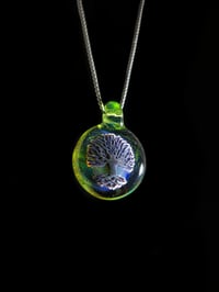 Image 3 of Psychedelic tree pendant backed with opal lime.