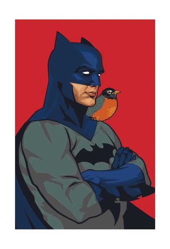 Image of "Robin and Bat Friend" Print