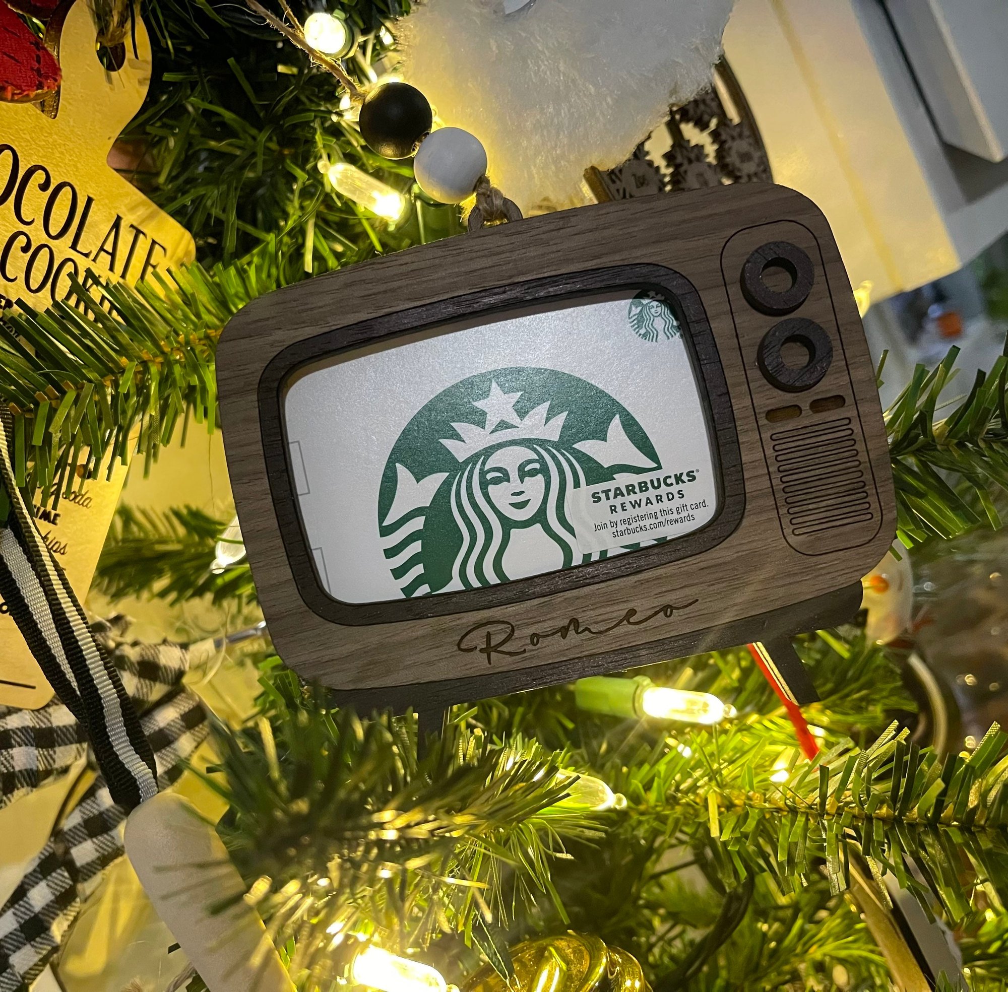 Retro Tv Personalized Gift Card Holder Ornament Laser Engraved Wood | Busy  Bear Crafts Llc