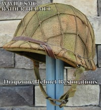 Image 1 of WWII M1 USMC Helmet Fixed bale Front Seam & Repro Rayon Hawley Liner Marine Raider. Burlap Cover. 