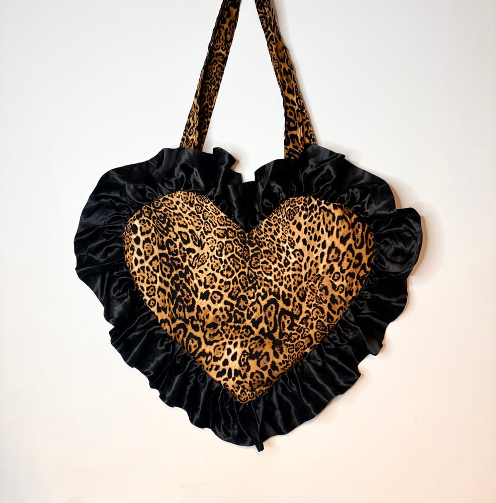 Image of Leopard Luxe Heart Satin Ruffle Bag