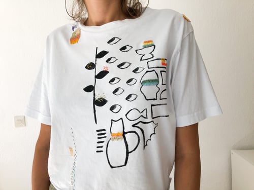 Image of Eyeseyeseyes - hand painted + hand embroidered cropped tshirt, one of a kind