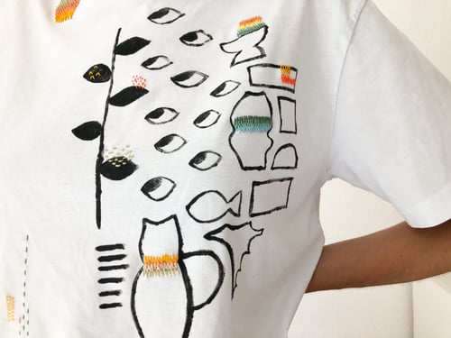 Image of Eyeseyeseyes - hand painted + hand embroidered cropped tshirt, one of a kind