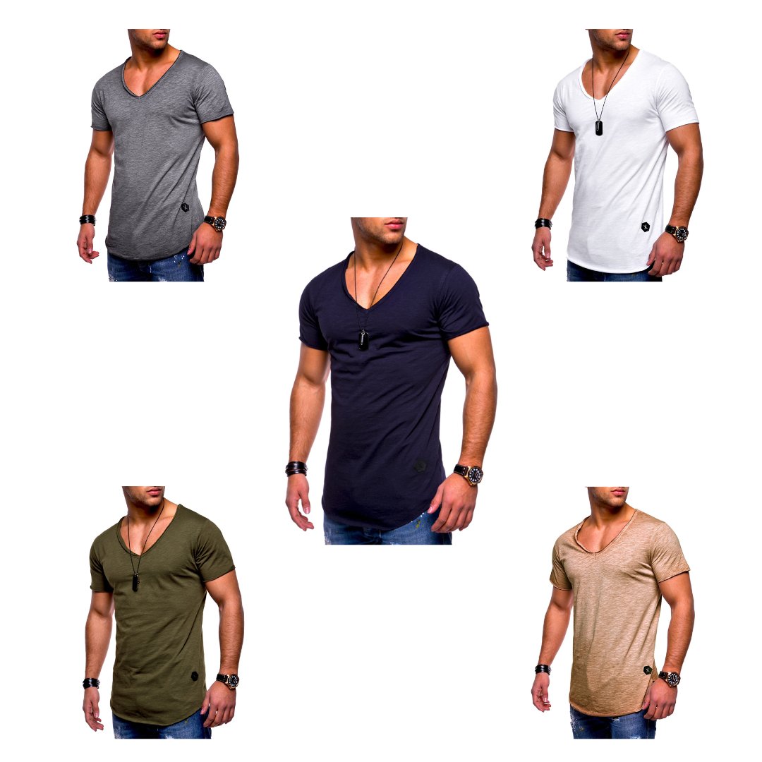 Summer New Men's Short-sleeved T-shirt V-neck Simple Casual Breathable Soft and Comfortable 