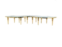 Image 1 of Gold white serpantile table with white glass top 3 section