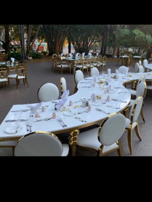 Image of Gold white serpantile table with white glass top 3 section