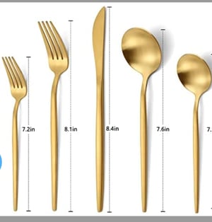 Image of Stainless steel silverware  3 per set ( Gold spoons, fork, knife) 