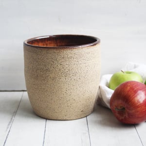 Image of Large Rustic Utensil Holder with Raw Stone Texture, Handcrafted Kitchen Crock, Made in USA
