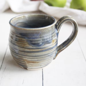 Image of Handmade Pottery Mug in Blue Gray Translucent Glaze, 12 oz. Tea Mug, Made in USA