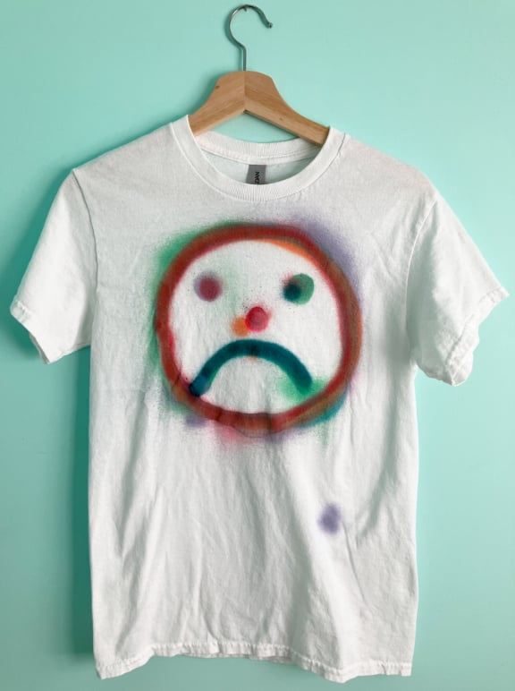 Image of "Sad Face" T, size SMALL, white