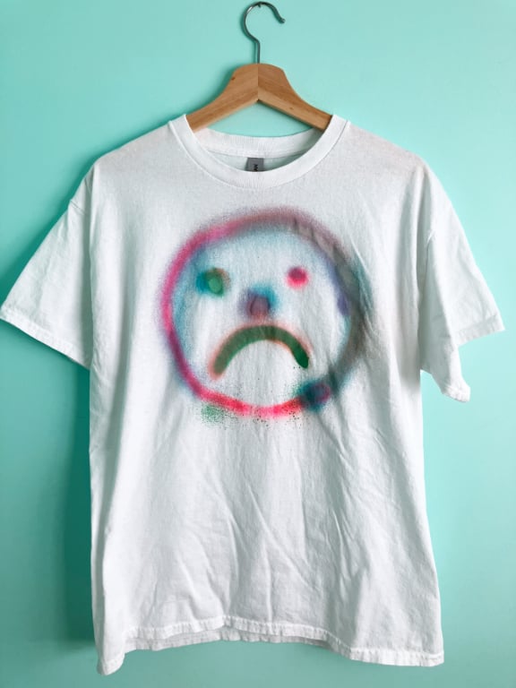 Image of "Sad Face" T, size LARGE, white