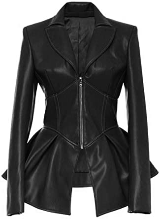 Women's Fashion Perfectly Shaping Zip Up Long Sleeves Faux Leather Biker Jacket