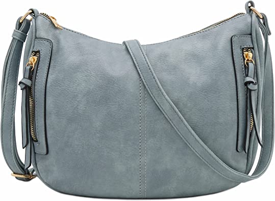 Faux Leather Two Front Zipper Pocket Crossbody Saddle Bag