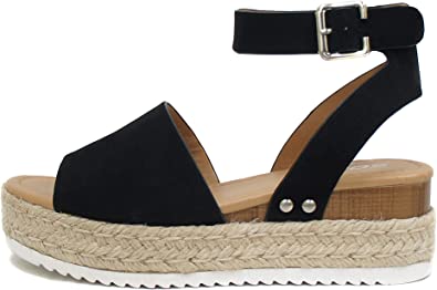 Image of Open Toe Buckle Ankle Strap Espadrilles Flatform Wedge Casual Sandal