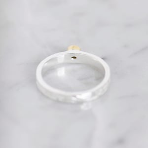 Image of Bluish Green Sapphire round cut 18k gold plated x silver flat band ring