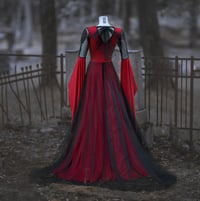 Image 2 of Falabia gothic red dress with black sequin guipure