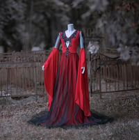 Image 1 of Falabia gothic red dress with black sequin guipure