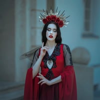 Image 3 of Falabia gothic red dress with black sequin guipure