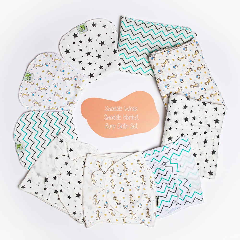 Image of Swaddle Blankets, Swaddle Wrap and Burp Cloth Set 