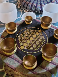 Image 2 of SACRED GEOMETRY GOLD FOIL ON BLACK  CLOTH CHAKRAS SEED OF LIFE 