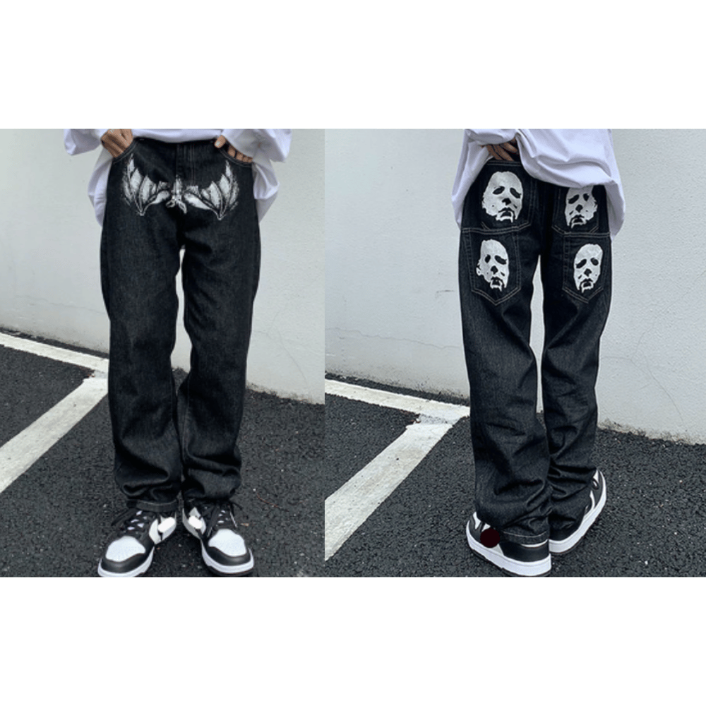 Image of Y2k Black Streetwear Skull Cargo Pants