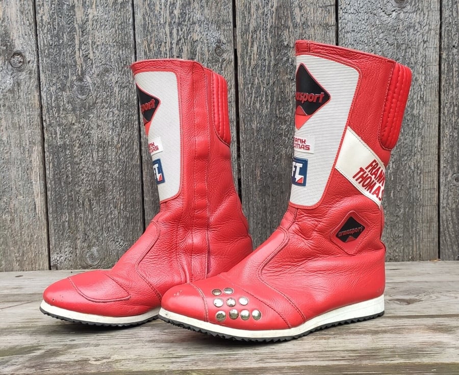 Image of Frank Thomas Armasport Red Leather Motorcycle Boots Size 4 Racing/Retro/Classic